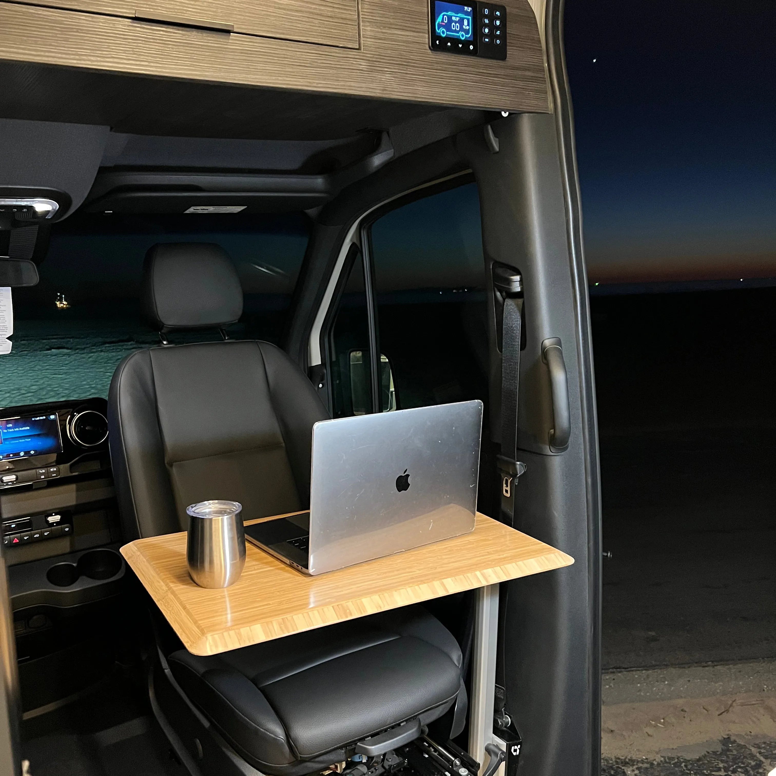 Table attached to the van interior with the S-Table bracket