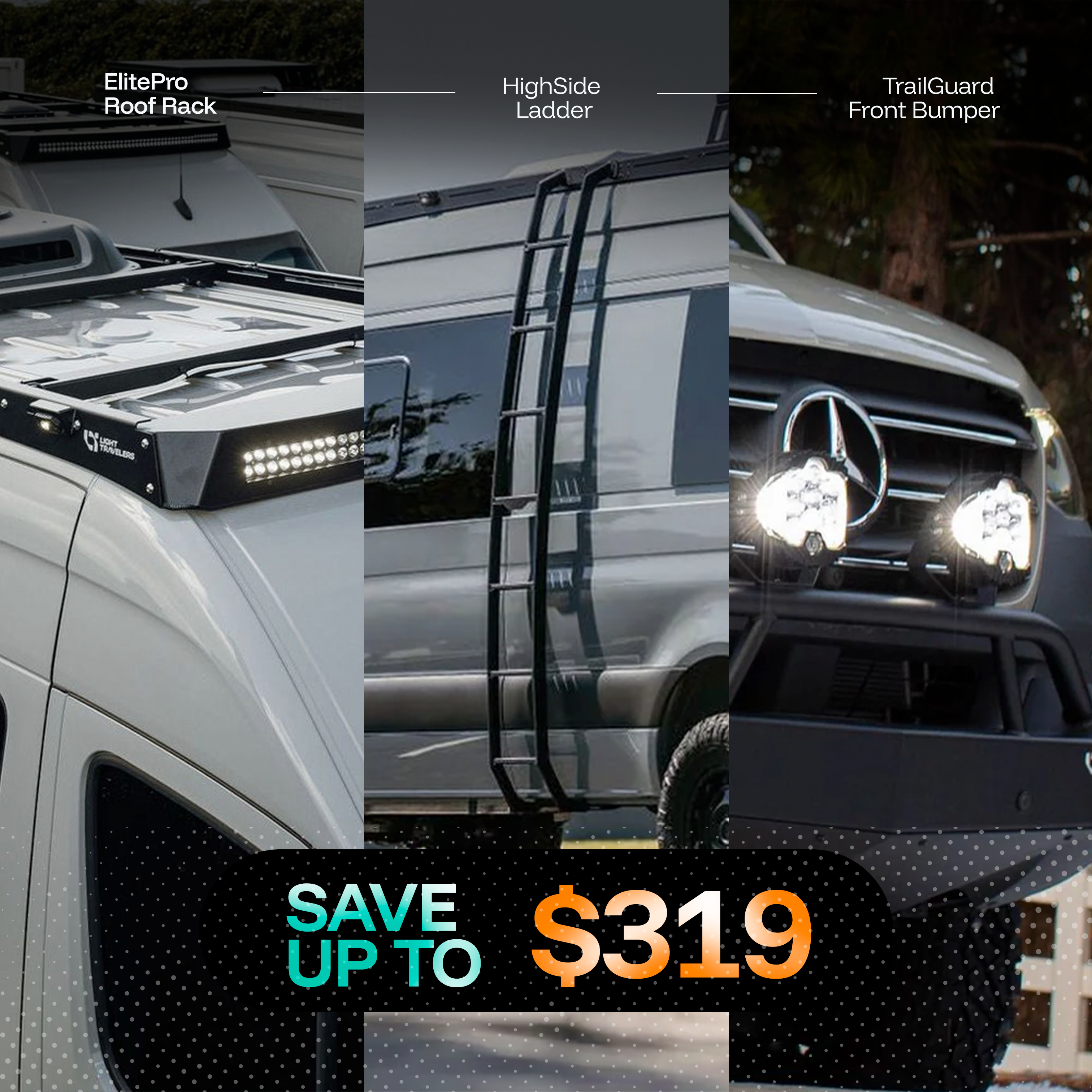 Ultimate Exterior Bundle (ElitePro Roof Rack + HighSide Ladder + TrailGuard Front Bumper)