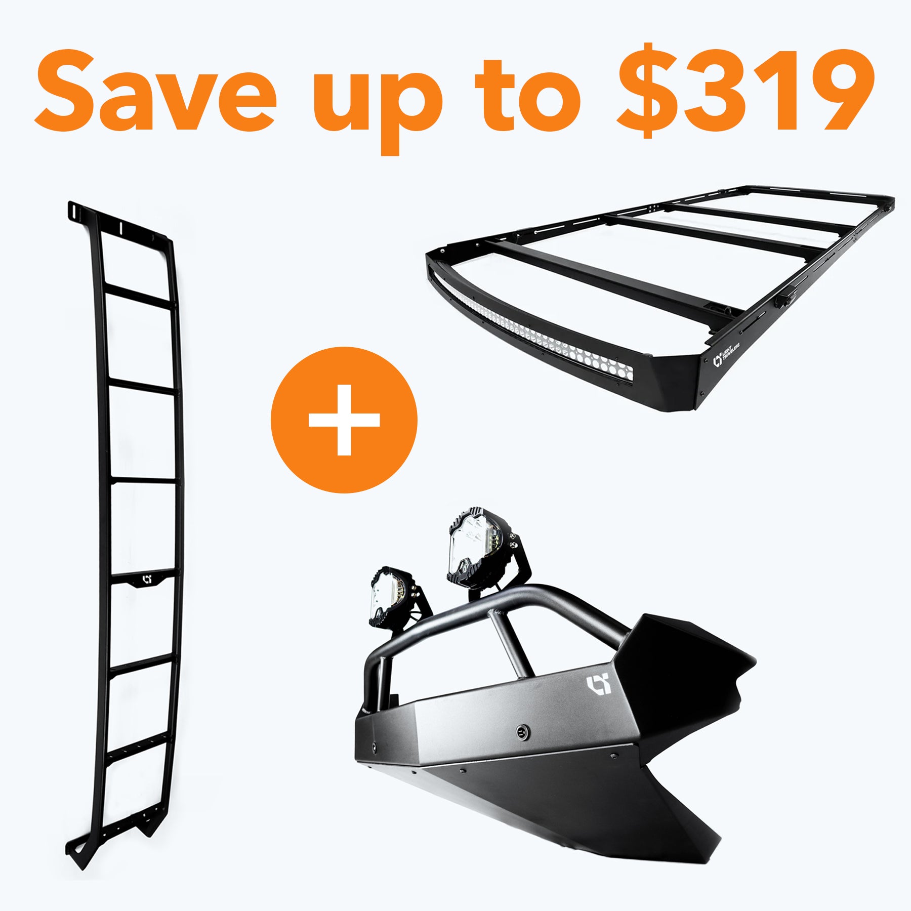 Ultimate Exterior Bundle (ElitePro Roof Rack + HighSide Ladder + TrailGuard Front Bumper)